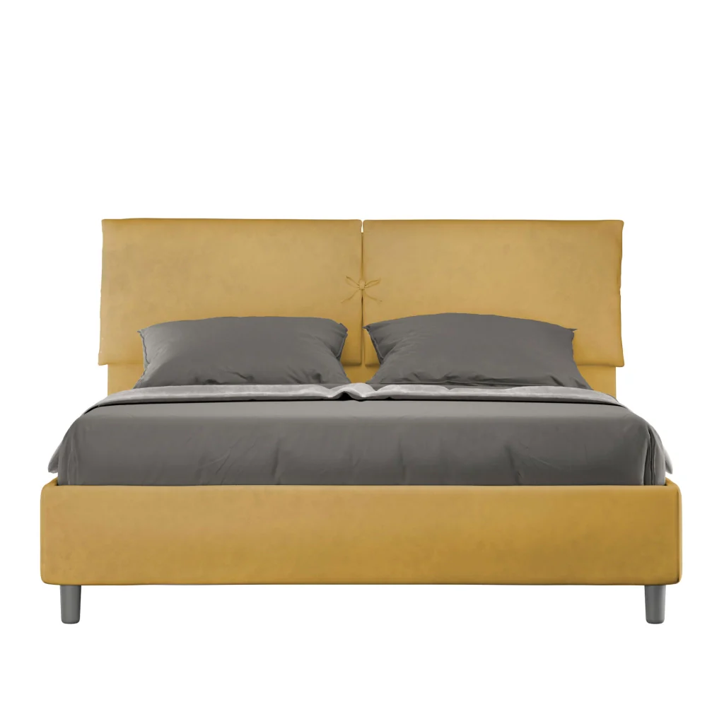 BS COM Letto matrimoniale senza rete imbottito 160x210 microfibra ocra