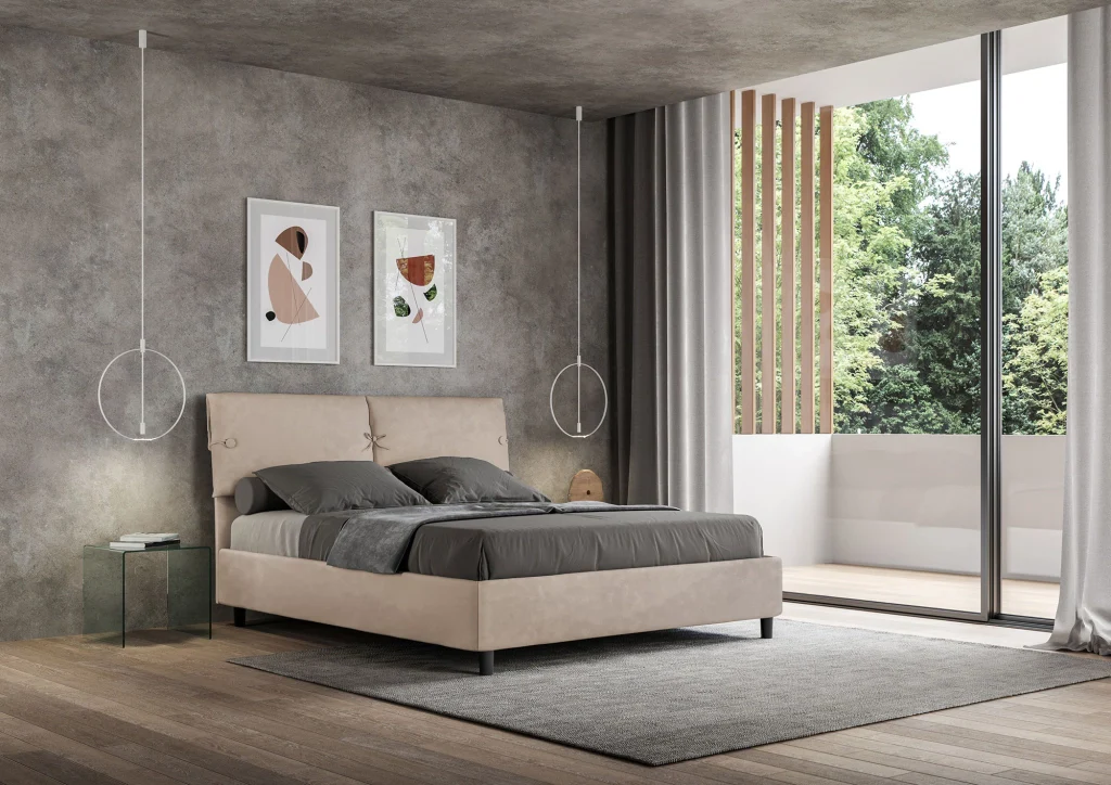 BS COM Letto matrimoniale senza rete imbottito 160x210 microfibra sabbia - Image 2