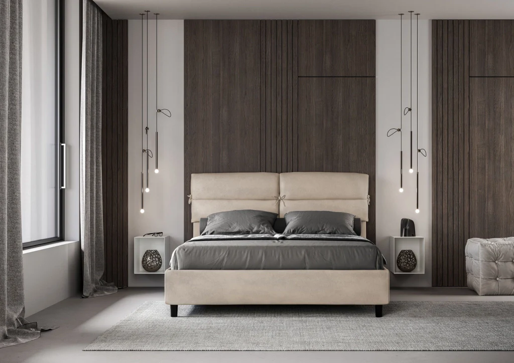 BS COM Letto matrimoniale senza rete imbottito 160x210 microfibra sabbia - Image 2