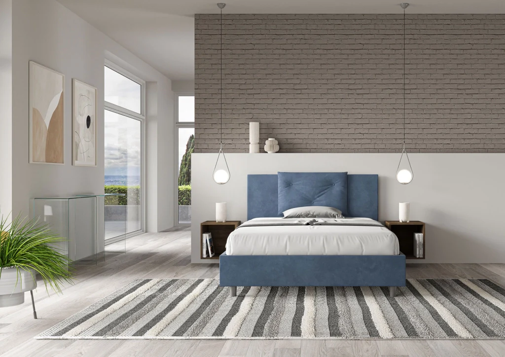 BS COM Letto queen size con rete imbottito 150x190 microfibra blu - Image 4