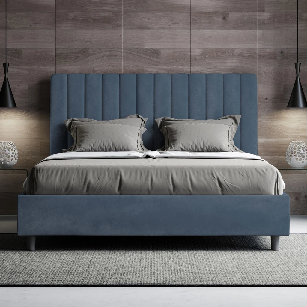 BS COM Letto queen size con rete imbottito 150x190 microfibra blu - Image 3