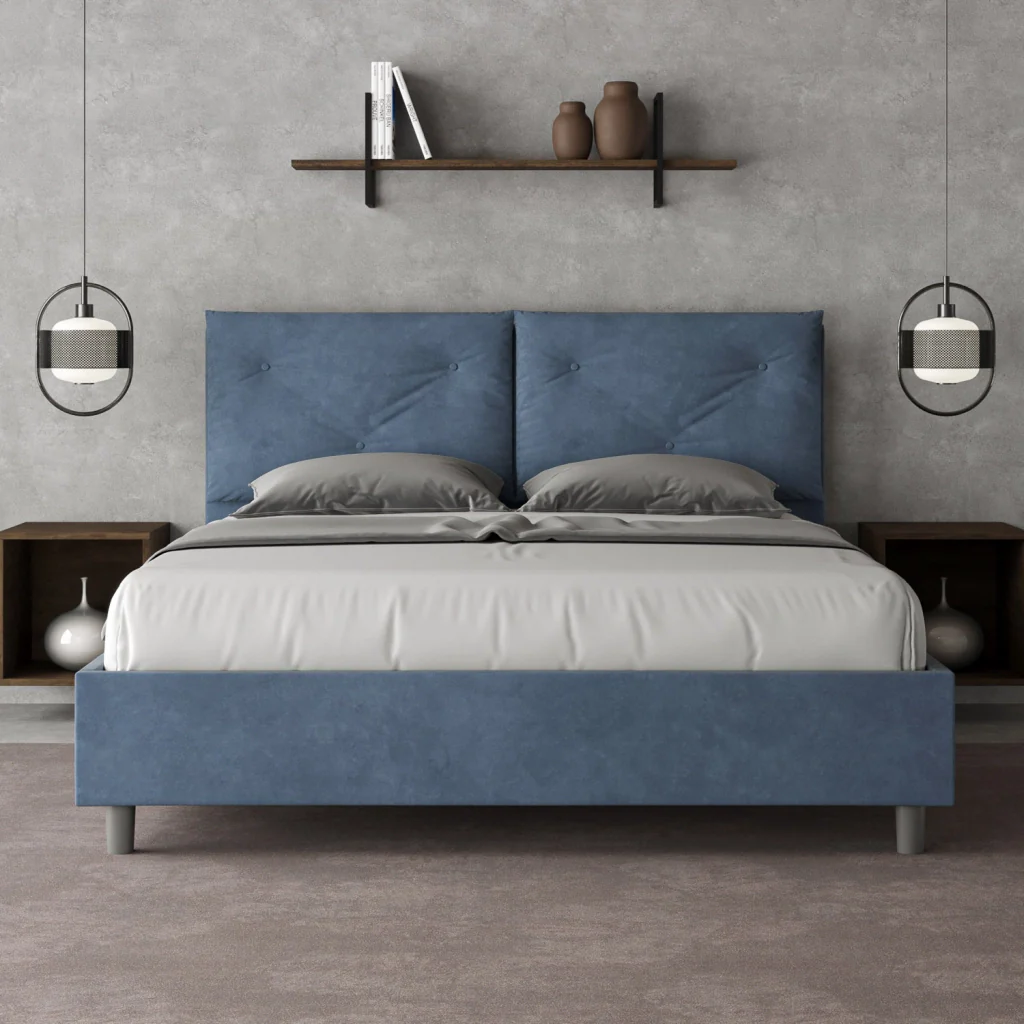 BS COM Letto queen size con rete imbottito 150x190 microfibra blu Large - Image 2