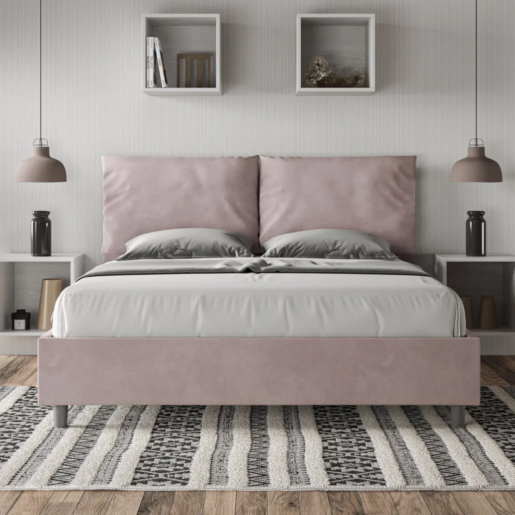 BS COM Letto queen size con rete imbottito 150x190 microfibra glicine - Image 3