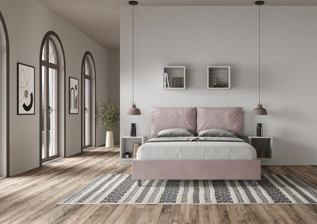 BS COM Letto queen size con rete imbottito 150x190 microfibra glicine - Image 4