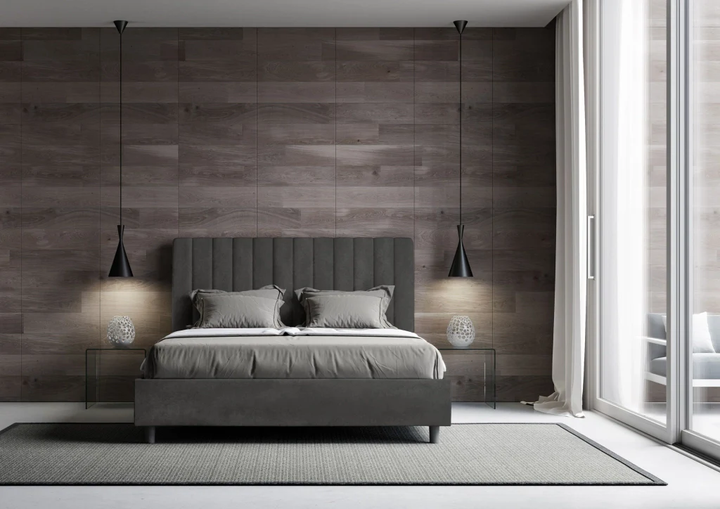 BS COM Letto queen size con rete imbottito 150x190 microfibra grigio - Image 2