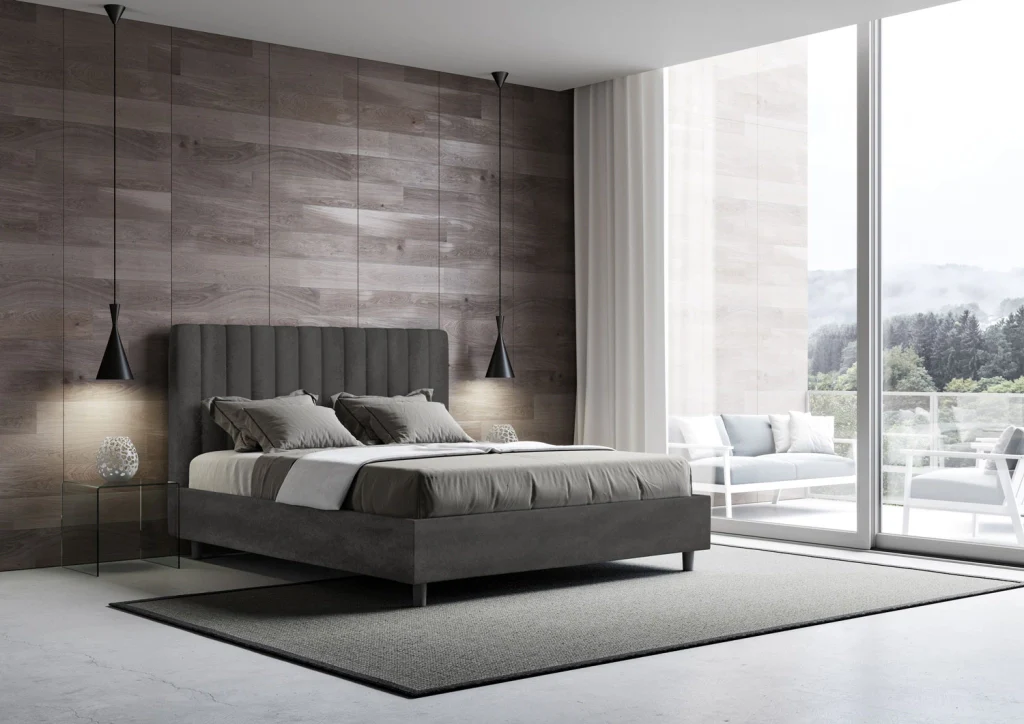 BS COM Letto queen size con rete imbottito 150x190 microfibra grigio - Image 3
