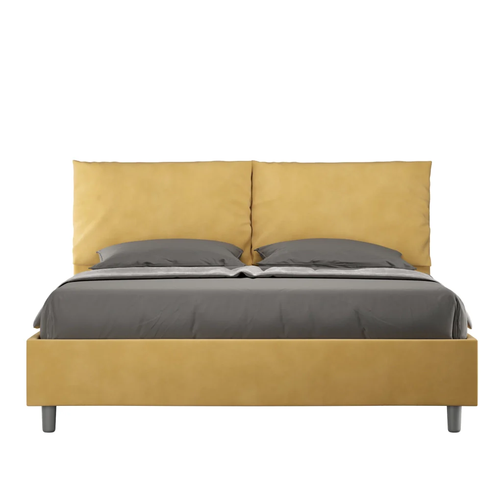 BS COM Letto queen size con rete imbottito 150x190 microfibra ocra