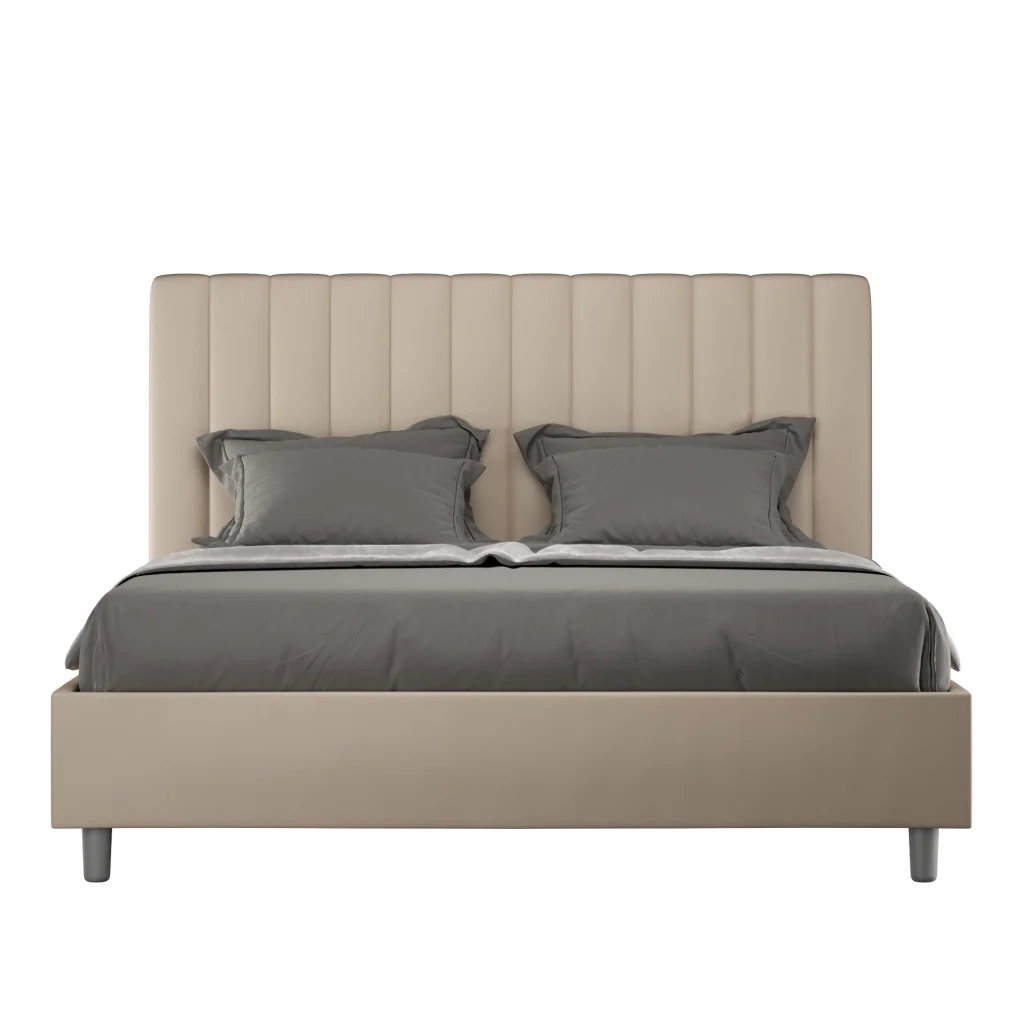 BS COM Letto queen size con rete imbottito 150x190 similpelle tortora