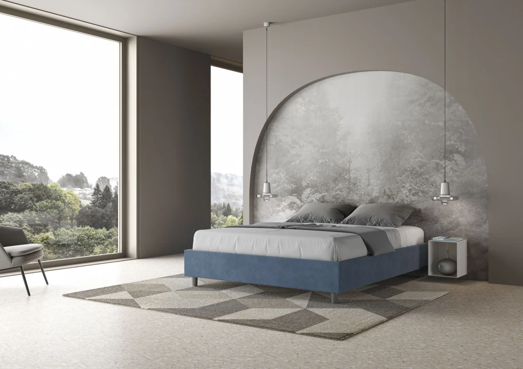 BS COM Letto queen size con rete imbottito 150x200 microfibra blu - Image 3
