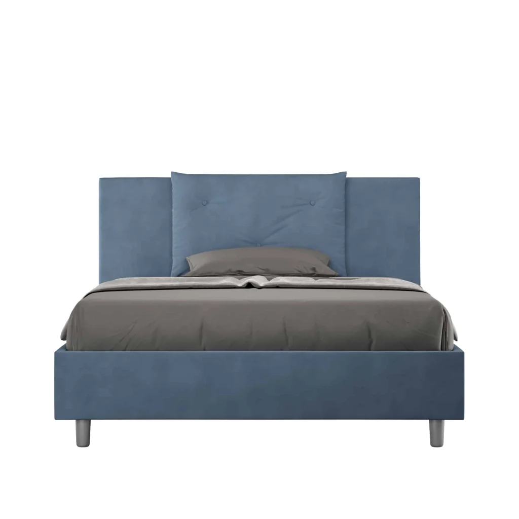 BS COM Letto queen size con rete imbottito 150x200 microfibra blu