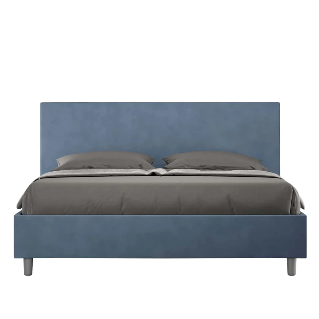 BS COM Letto queen size con rete imbottito 150x200 microfibra blu