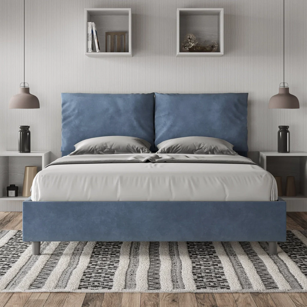 BS COM Letto queen size con rete imbottito 150x200 microfibra blu - Image 4