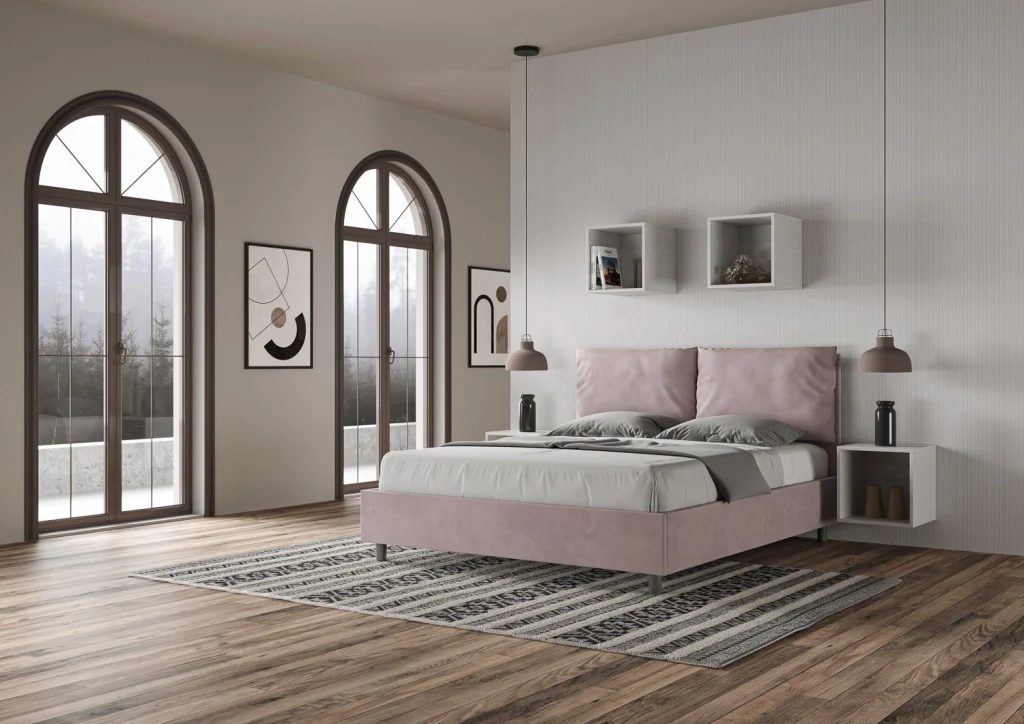 BS COM Letto queen size con rete imbottito 150x200 microfibra glicine - Image 4