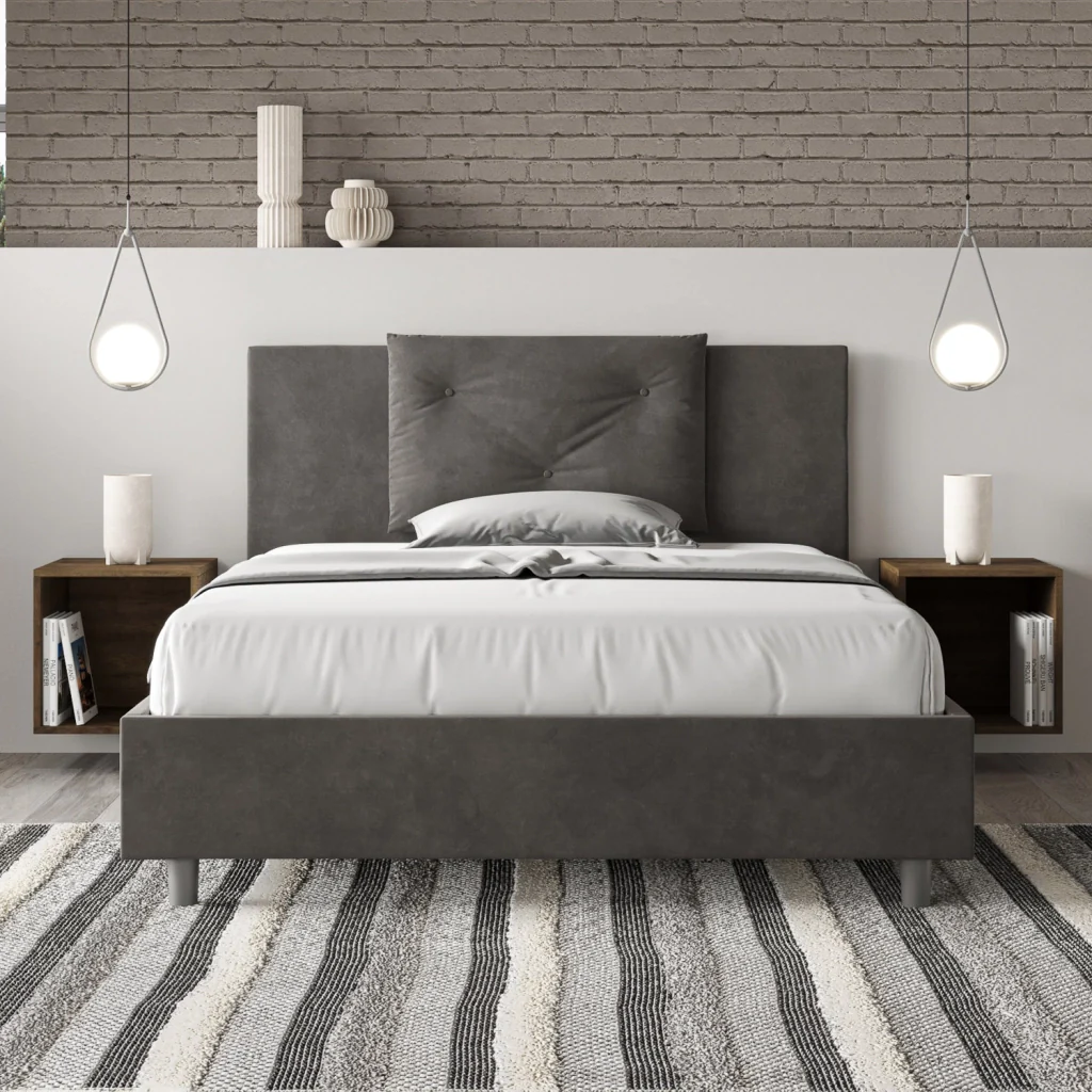 BS COM Letto queen size con rete imbottito 150x200 microfibra grigio - Image 2