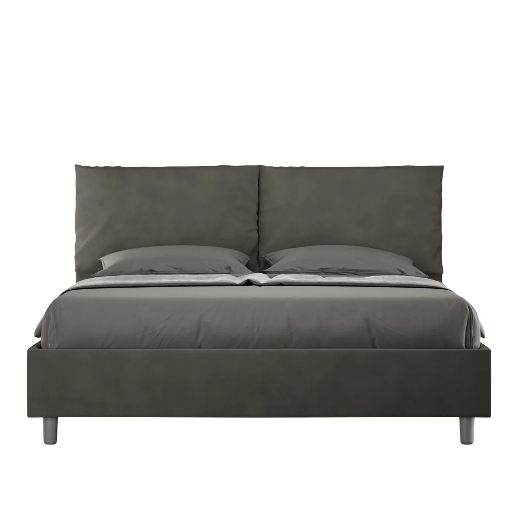 BS COM Letto queen size con rete imbottito 150x200 microfibra grigio