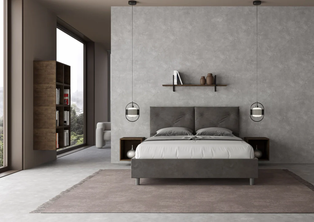 BS COM Letto queen size con rete imbottito 150x200 microfibra grigio Large - Image 3