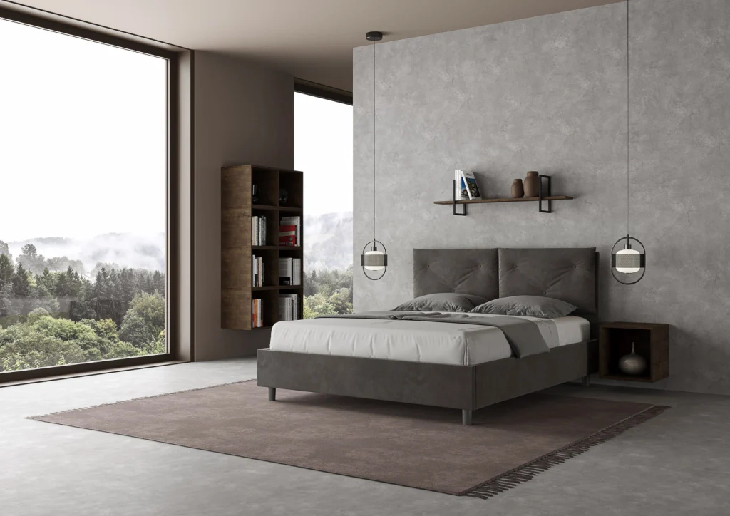 BS COM Letto queen size con rete imbottito 150x200 microfibra grigio Large - Image 4