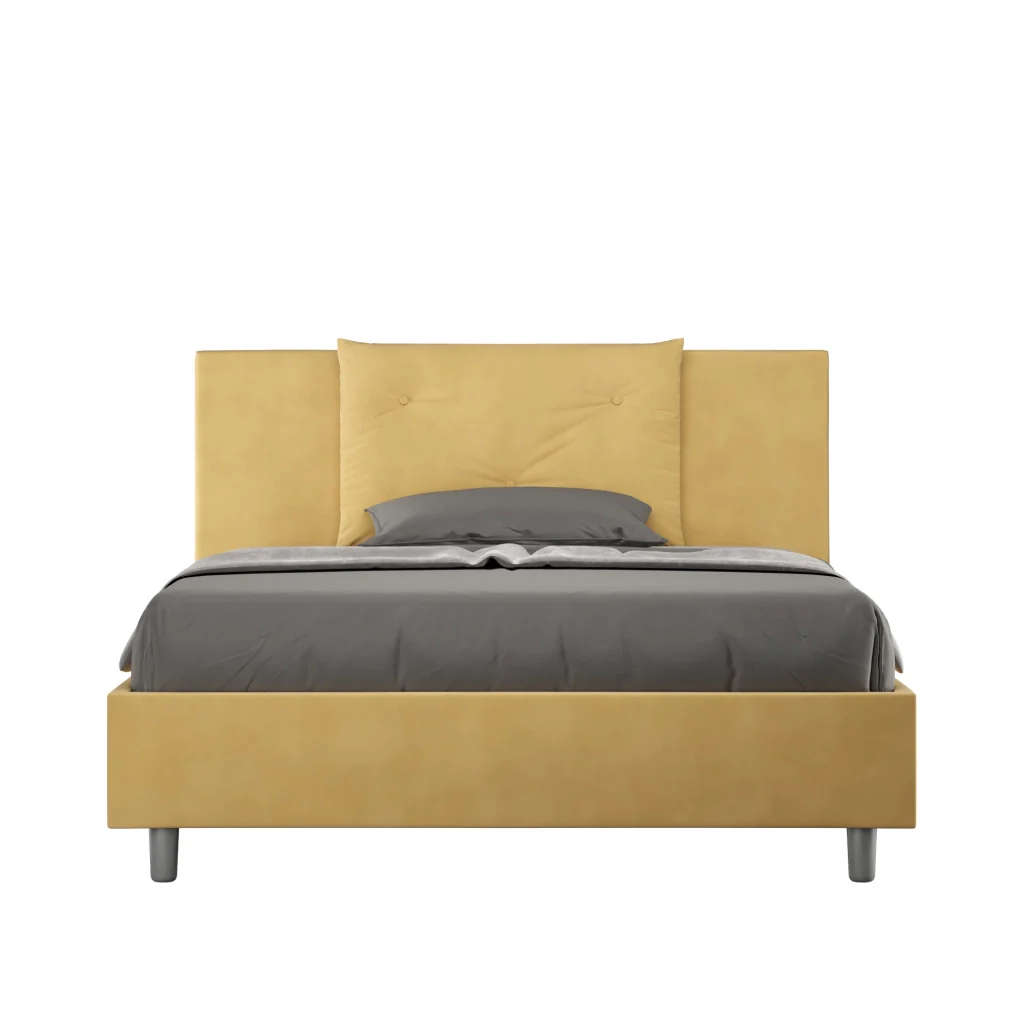 BS COM Letto queen size con rete imbottito 150x200 microfibra ocra