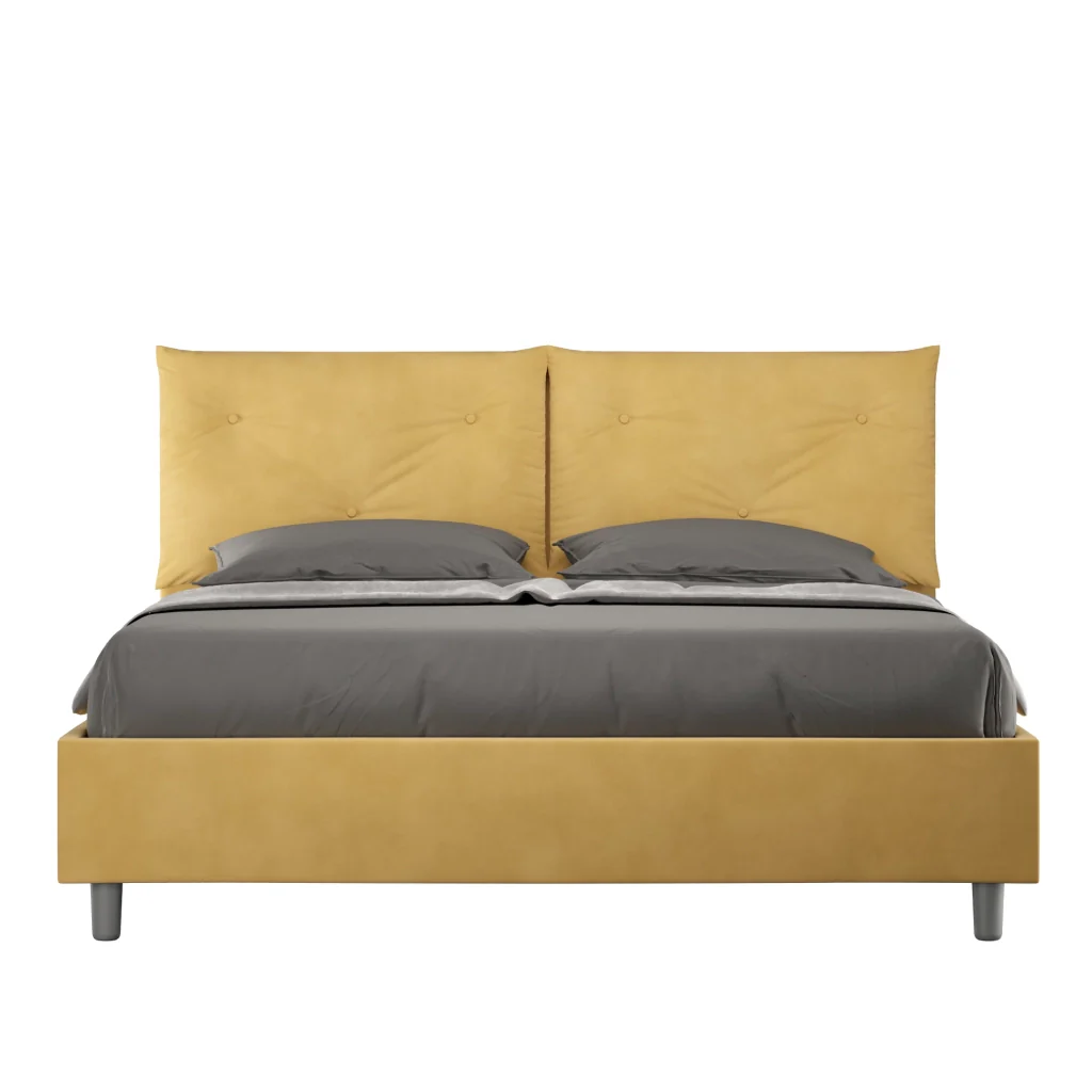BS COM Letto queen size con rete imbottito 150x200 microfibra ocra Large