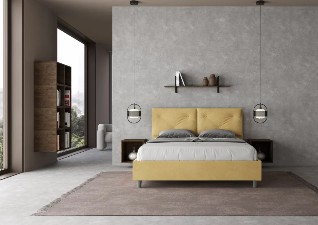BS COM Letto queen size con rete imbottito 150x200 microfibra ocra Large - Image 2