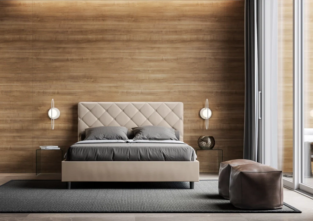 BS COM Letto queen size con rete imbottito 150x200 similpelle tortora - Image 3