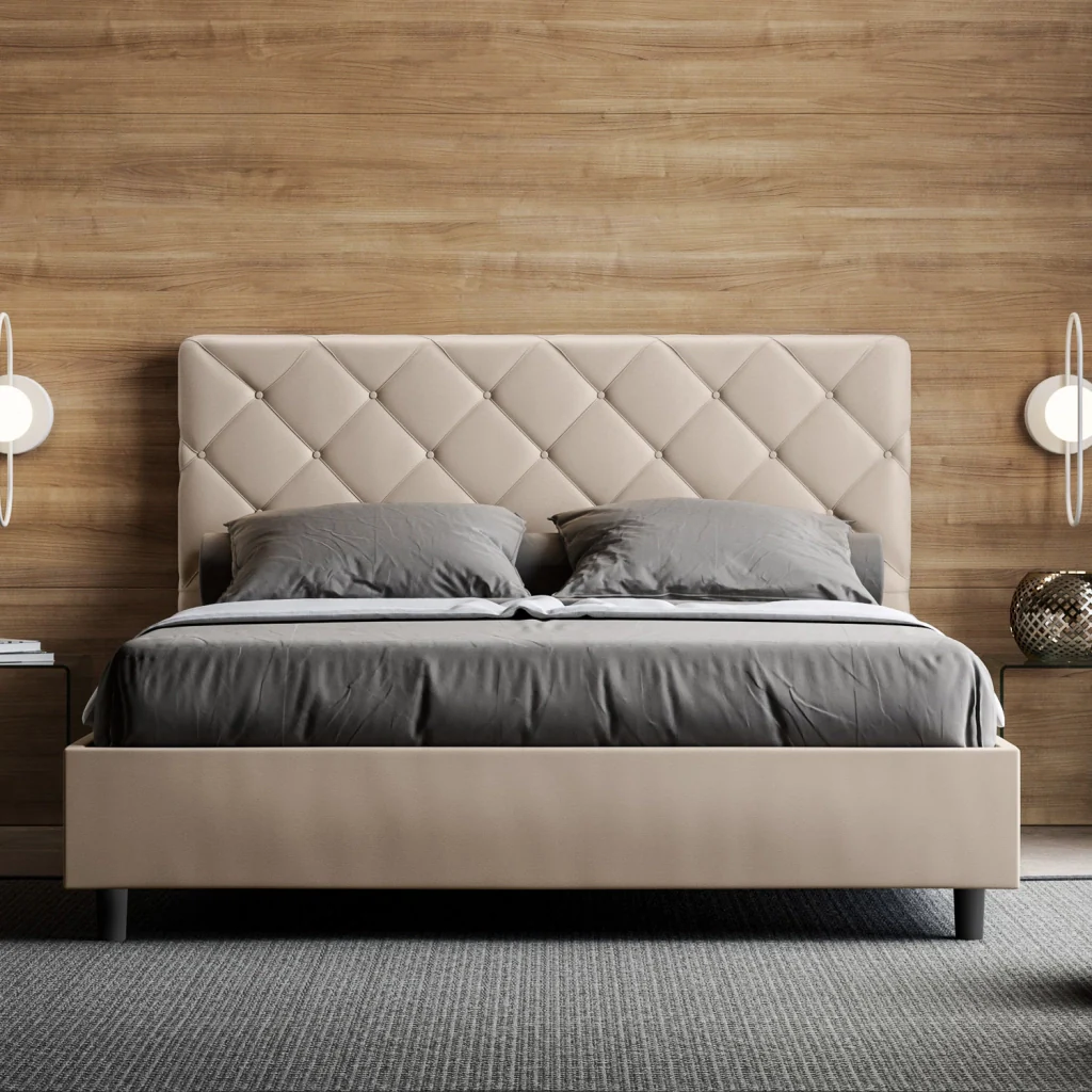 BS COM Letto queen size con rete imbottito 150x200 similpelle tortora - Image 4