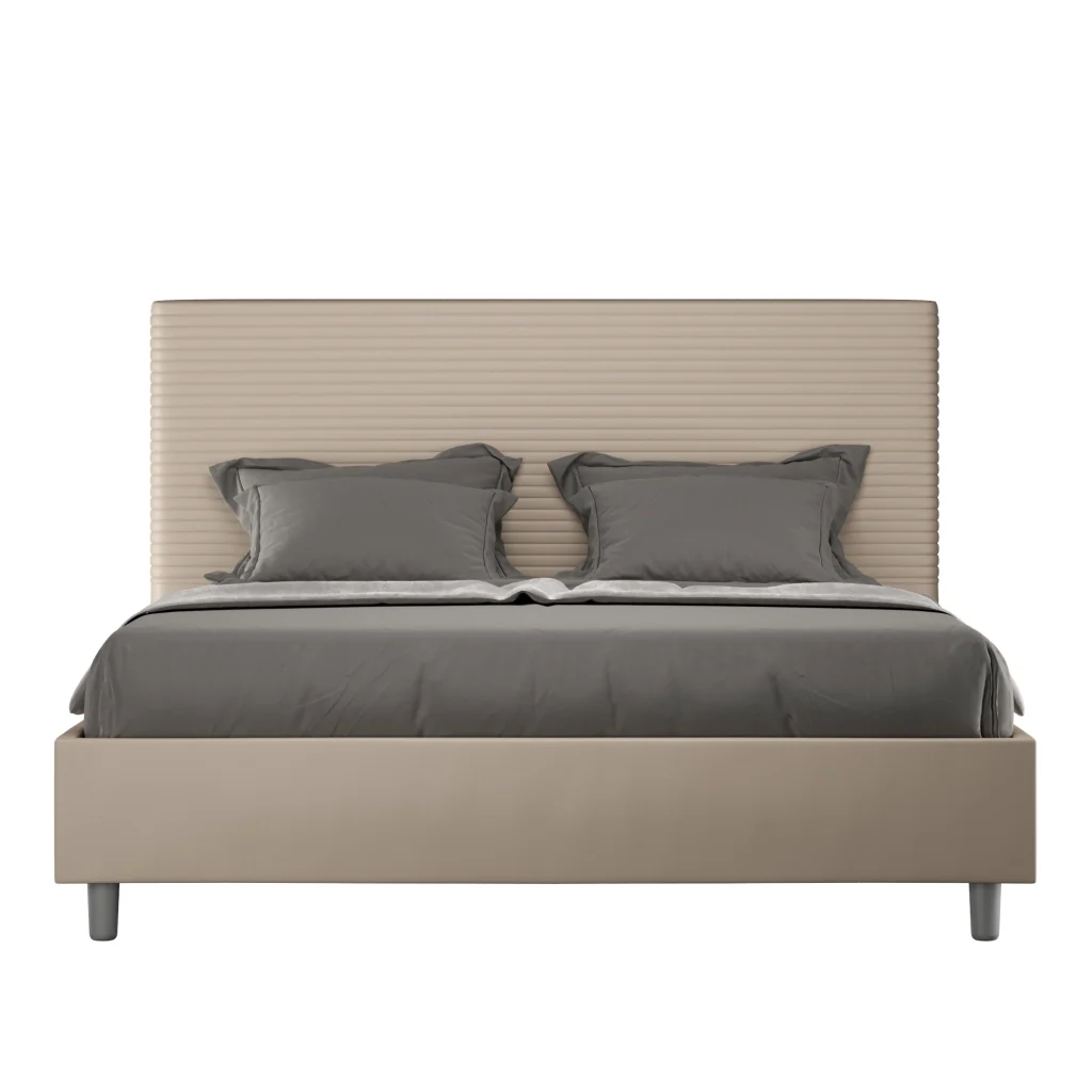 BS COM Letto queen size con rete imbottito 150x200 similpelle tortora