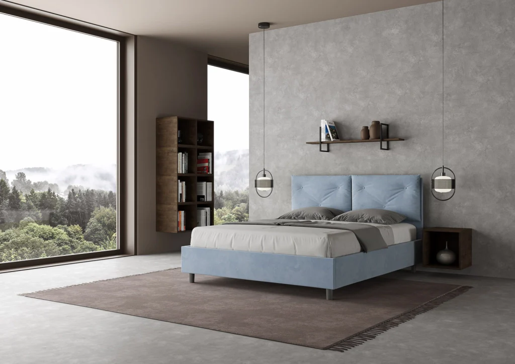 BS COM Letto queen size con rete imbottito 150x210 microfibra azzurro Large - Image 2