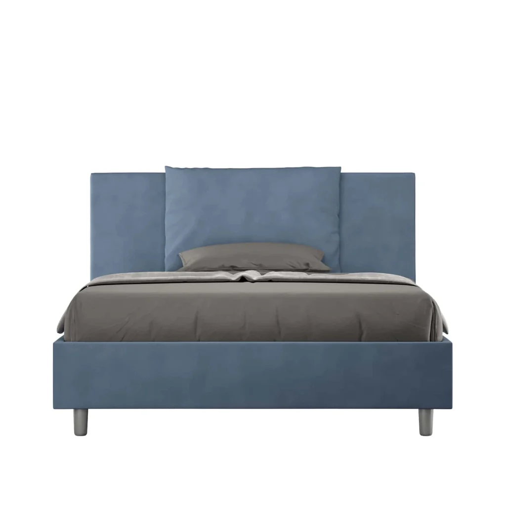 BS COM Letto queen size con rete imbottito 150x210 microfibra blu