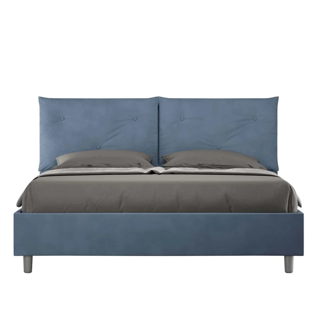 BS COM Letto queen size con rete imbottito 150x210 microfibra blu Large