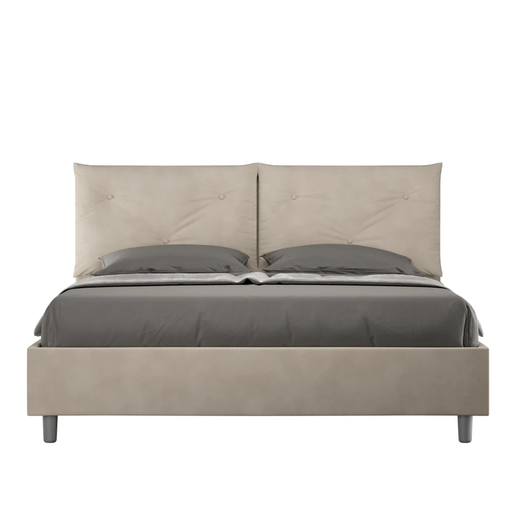 BS COM Letto queen size con rete imbottito 150x210 microfibra sabbia Large