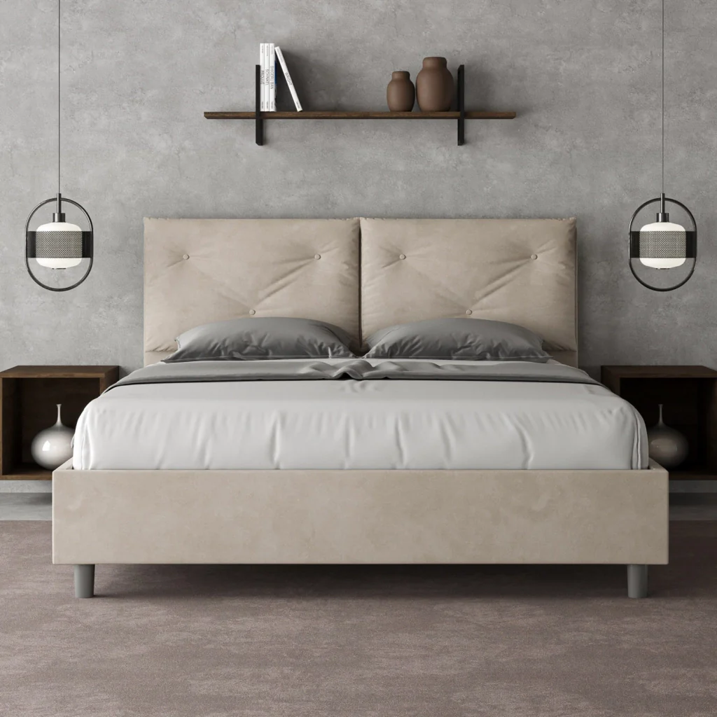 BS COM Letto queen size con rete imbottito 150x210 microfibra sabbia Large - Image 3