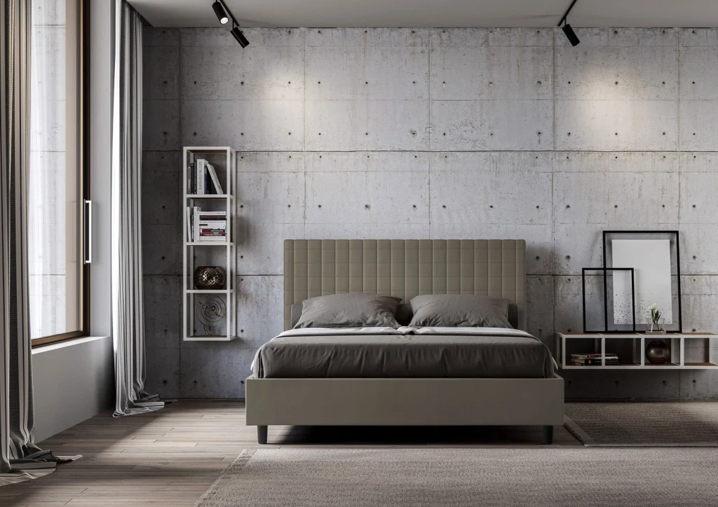 BS COM Letto queen size con rete imbottito 150x210 similpelle cappuccino - Image 2
