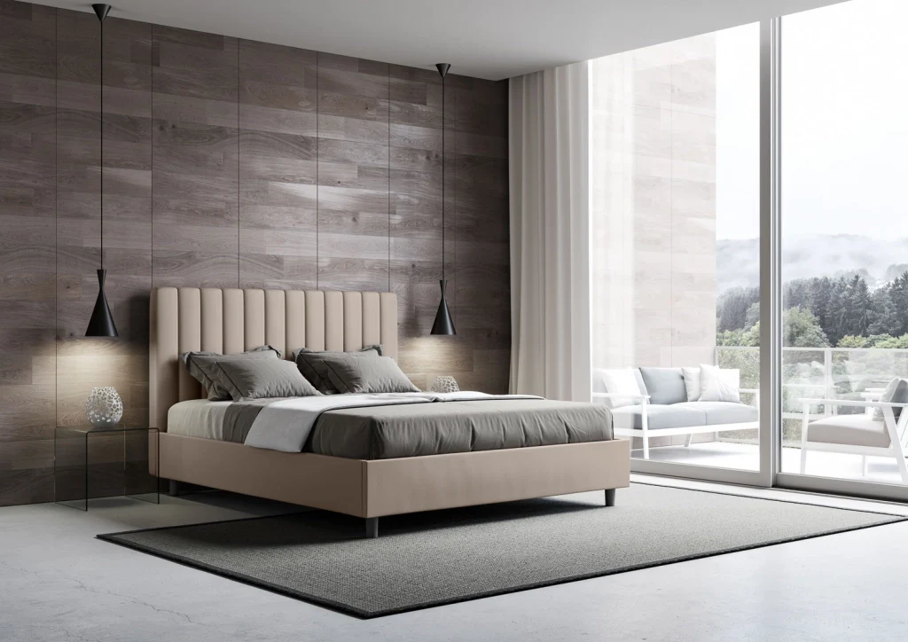 BS COM Letto queen size con rete imbottito 150x210 similpelle tortora - Image 4
