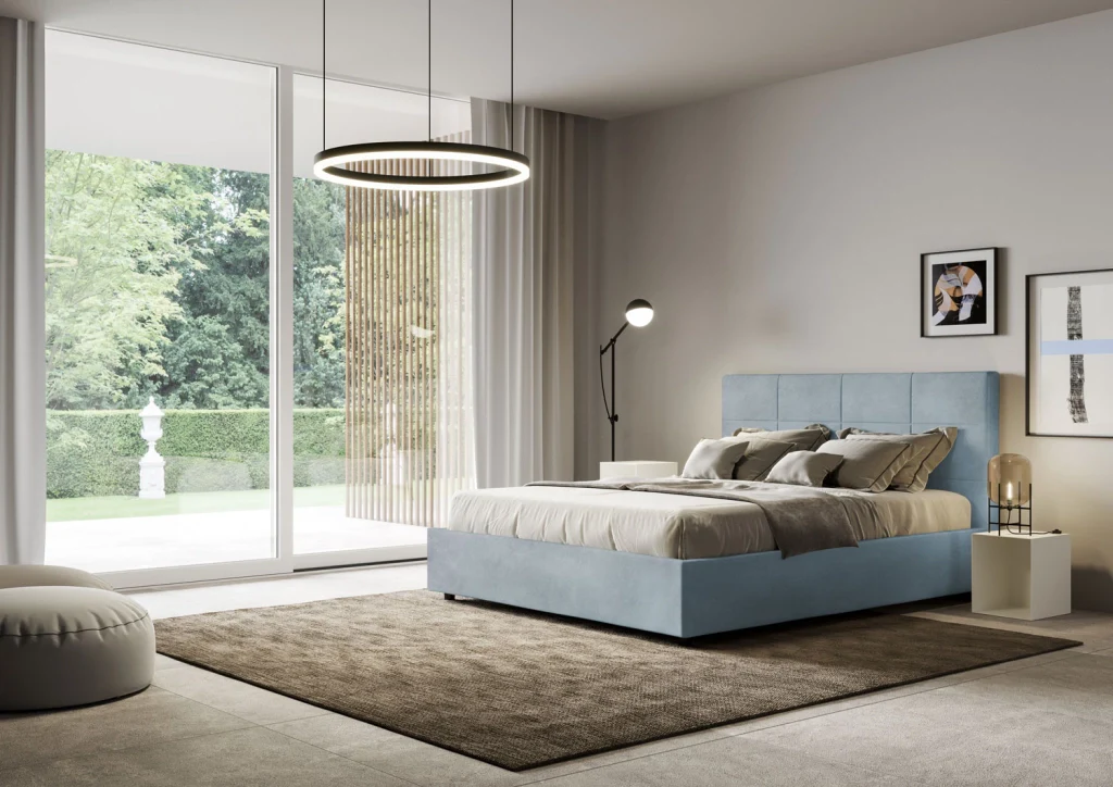 BS COM Letto queen size contenitore imbottito 150x190 microfibra azzurro - Image 3