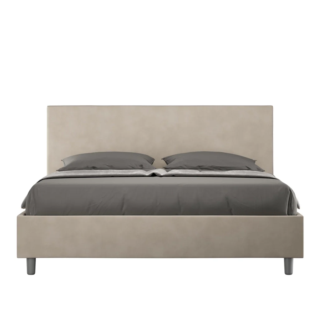 BS COM Letto queen size contenitore imbottito 150x190 microfibra sabbia