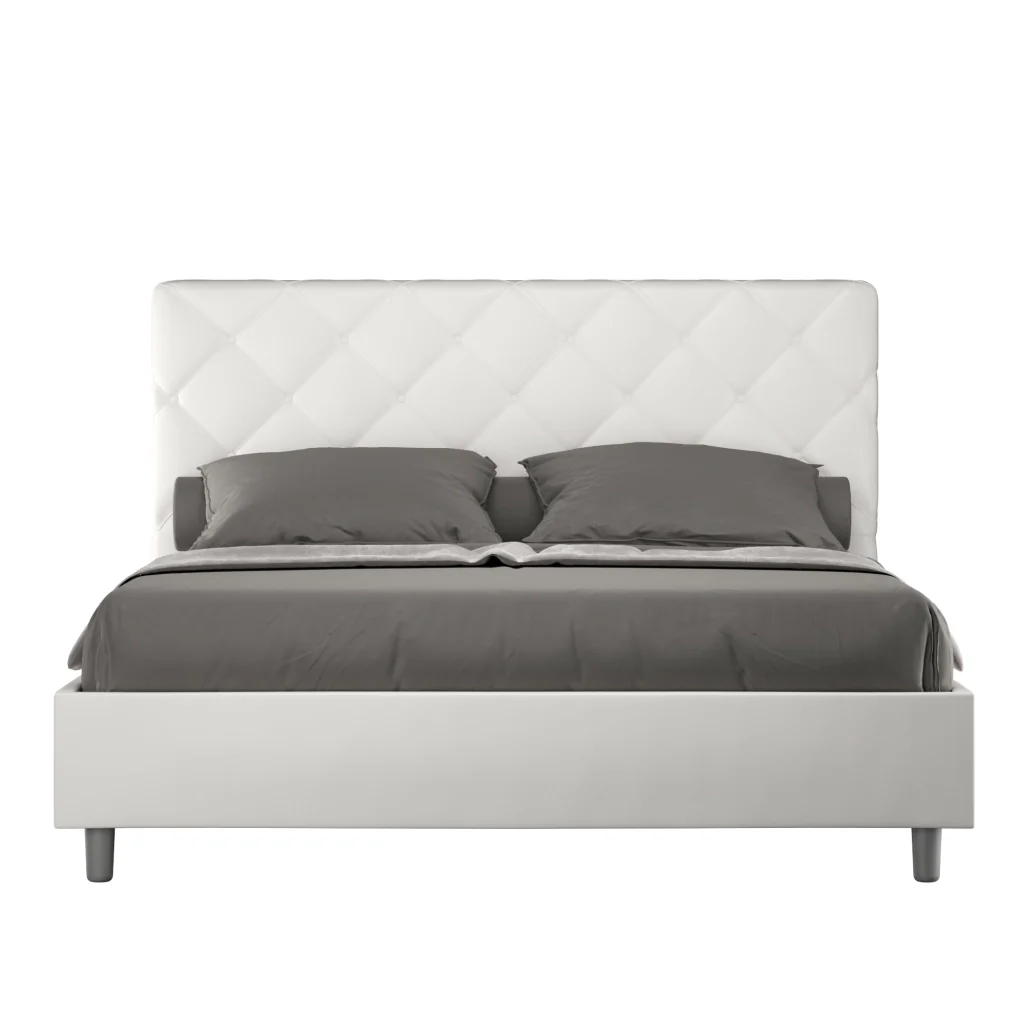 BS COM Letto queen size contenitore imbottito 150x190 similpelle bianco