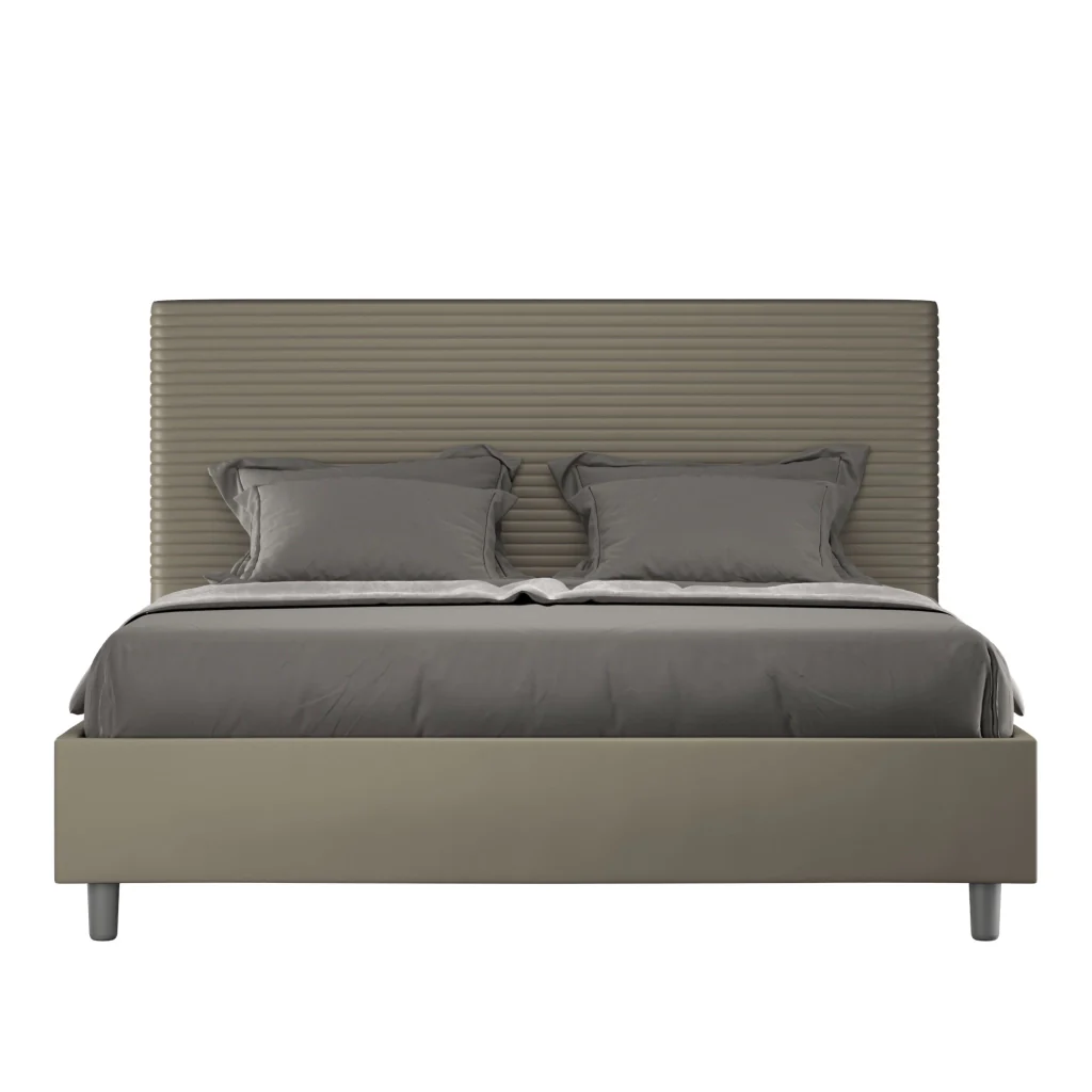 BS COM Letto queen size contenitore imbottito 150x190 similpelle cappuccino