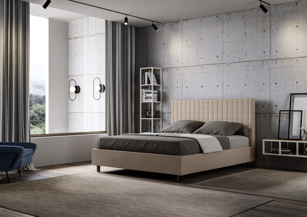 BS COM Letto queen size contenitore imbottito 150x190 similpelle tortora - Image 3