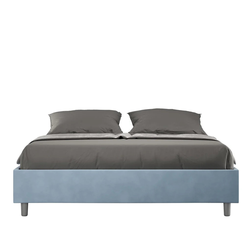 BS COM Letto queen size contenitore imbottito 150x200 microfibra azzurro