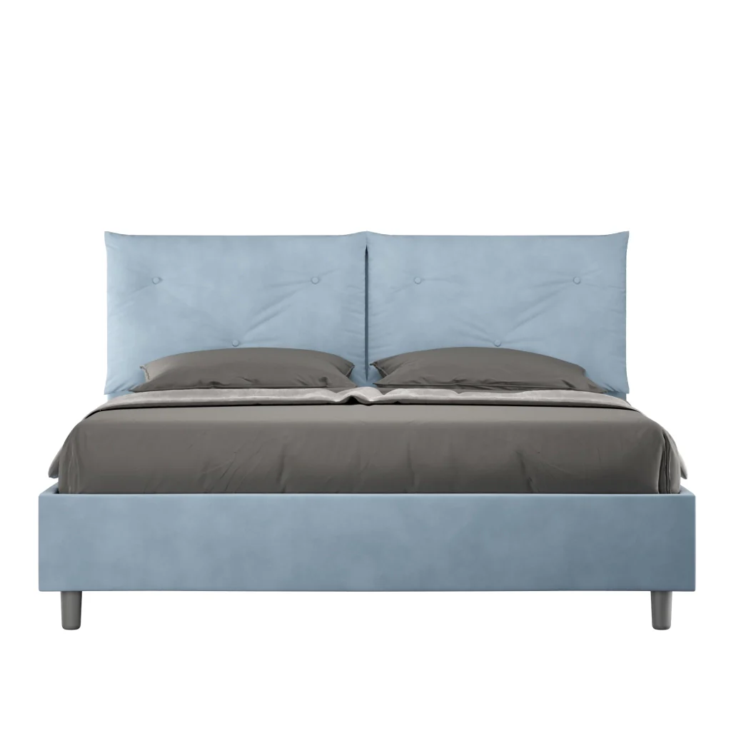 BS COM Letto queen size contenitore imbottito 150x200 microfibra azzurro Large