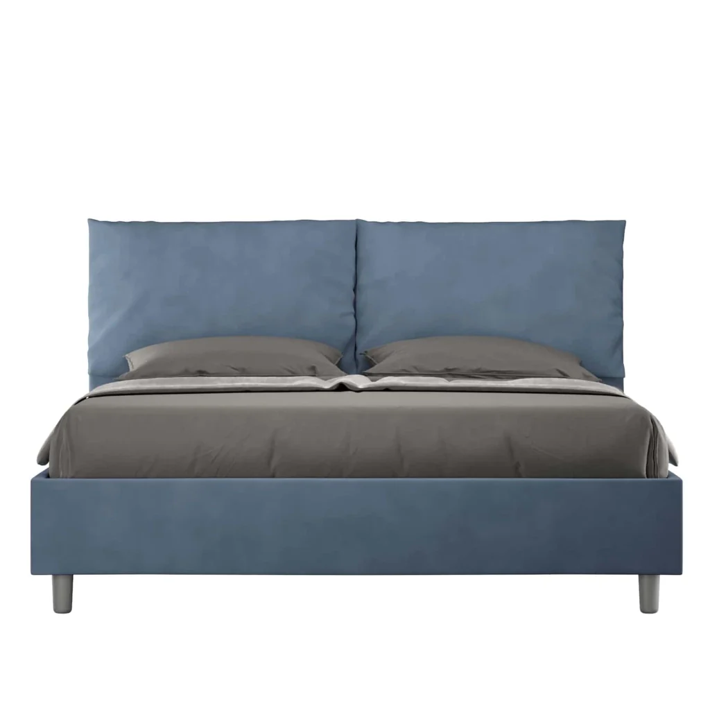 BS COM Letto queen size contenitore imbottito 150x200 microfibra blu