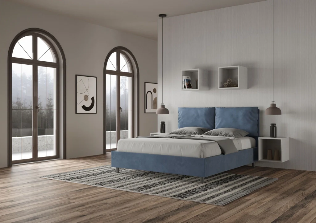 BS COM Letto queen size contenitore imbottito 150x200 microfibra blu - Image 2