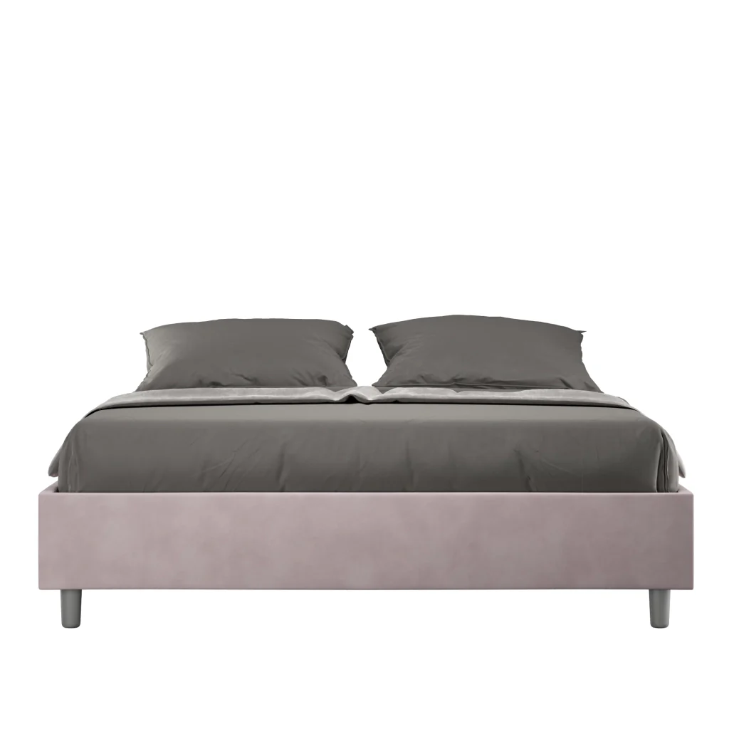 BS COM Letto queen size contenitore imbottito 150x200 microfibra glicine