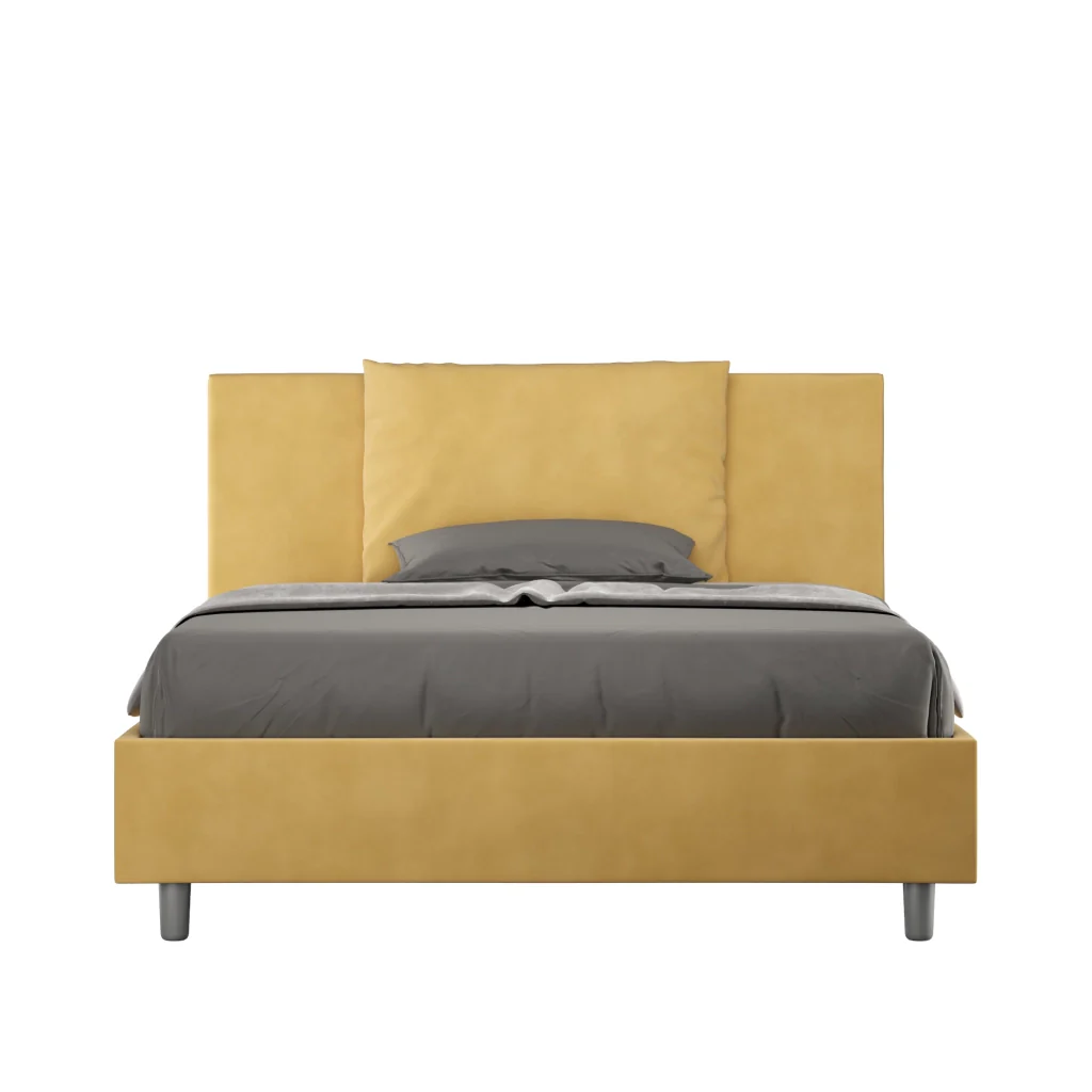 BS COM Letto queen size contenitore imbottito 150x200 microfibra ocra