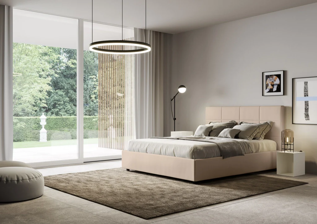 BS COM Letto queen size contenitore imbottito 150x200 similpelle tortora - Image 5