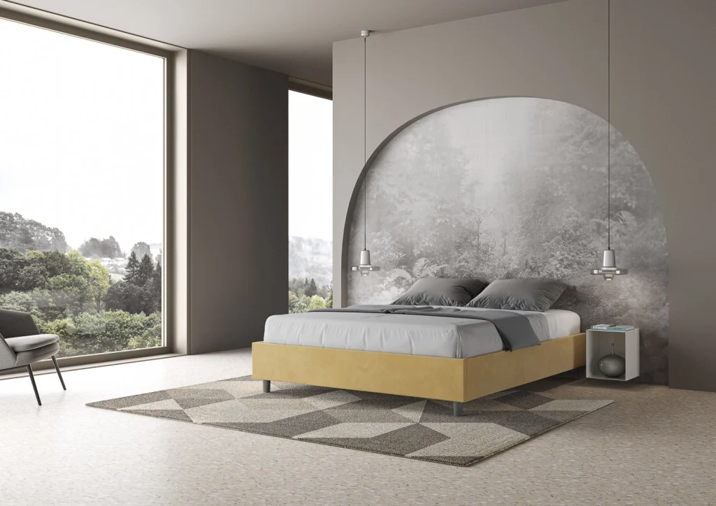 BS COM Letto queen size contenitore imbottito 150x210 microfibra ocra - Image 2