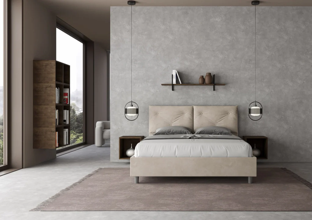 BS COM Letto queen size contenitore imbottito 150x210 microfibra sabbia Large - Image 4