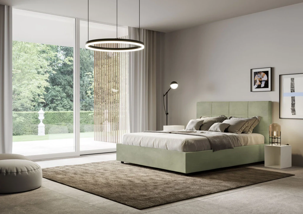 BS COM Letto queen size contenitore imbottito 150x210 microfibra tè verde - Image 5