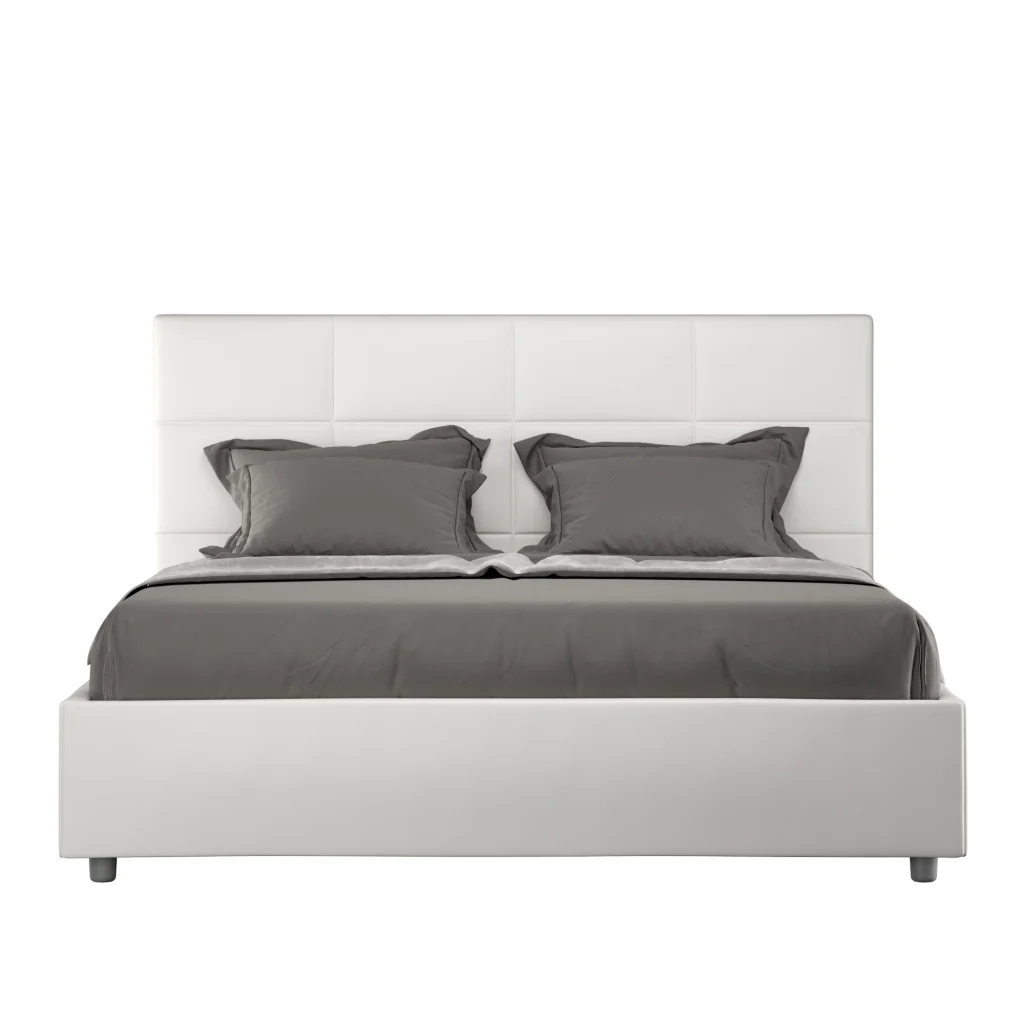 BS COM Letto queen size contenitore imbottito 150x210 similpelle bianco